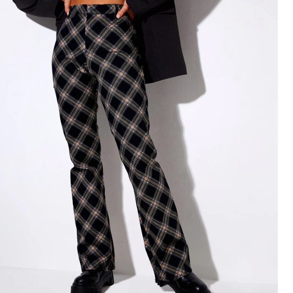 Motel Rocks Zoven Flare Trouser in 20's Check Black and Grey